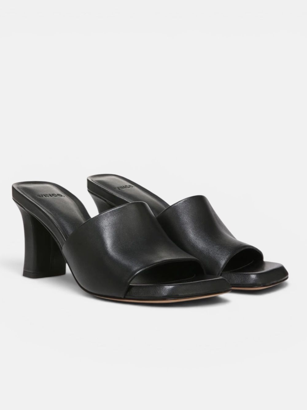 Vince Lulu Black Leather Sandals Slide Mule Heels Square Toe Elastic Gore 7.5